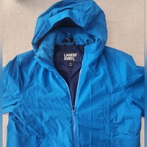 Lands' End Blue Hooded Rain Parka Womens XL